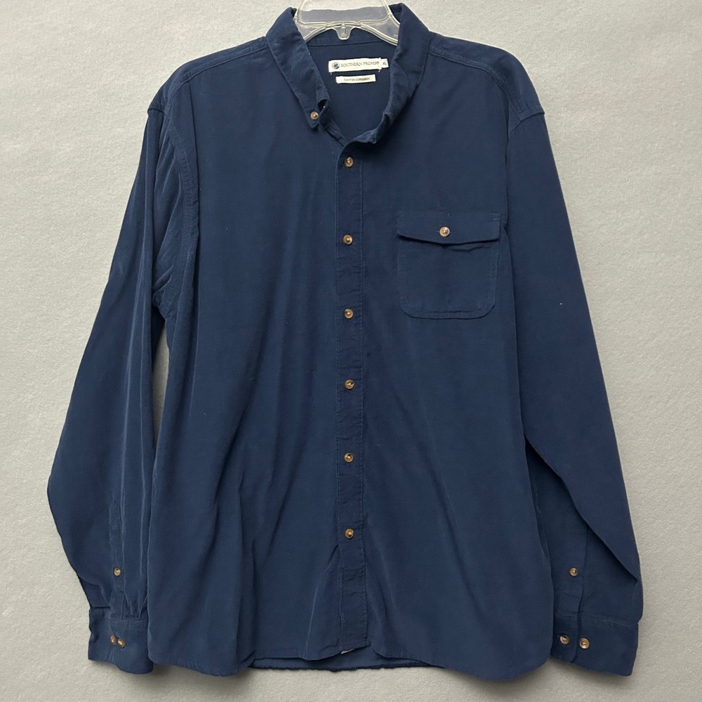 Southern Proper Canton Corduroy Shirt Button Up Men's XL Navy 90s Retro Casual